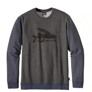 Patagonia Flying Fish Midweight Crew Sweatshirt in Black/Smolder Blue XS